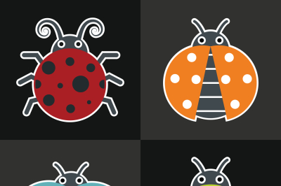 Ladybug icons on black background