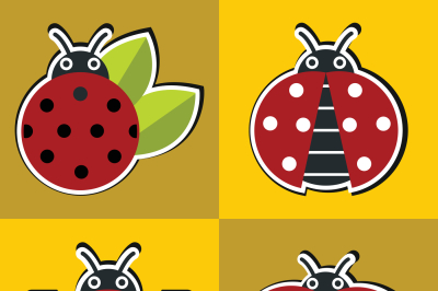 Ladybug icons with shadow in flat style