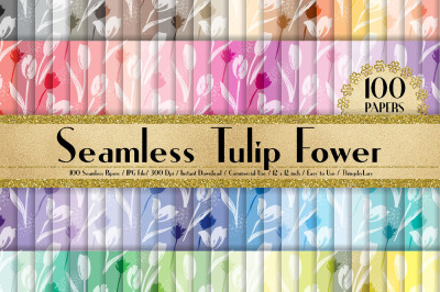 100 Seamless White Tulip Flower Digital Papers 12 x 12 inch