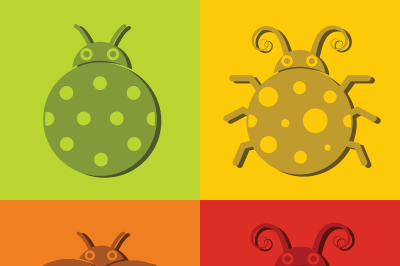 Ladybug icons on color background