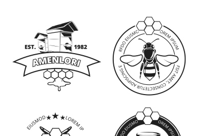 Retro beekeeper, honey vector emblems, logos in black isolated