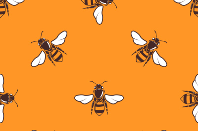 Flying bees vector seamless pattern in bright orange