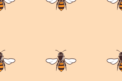 Bees vector seamless background in beige