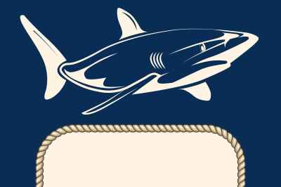 Nautical background with rope frame and shark