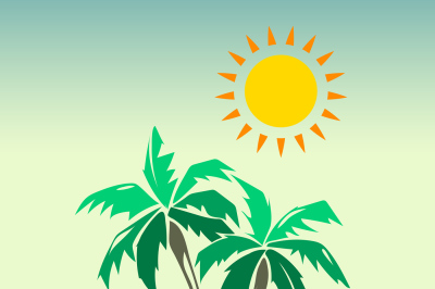 Palm trees and sun design elements