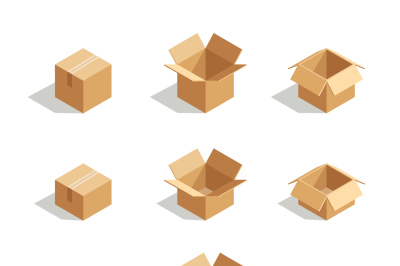 Open boxes set 3d isometric