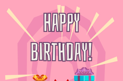 Happy birthday greeting card with a heap of gift boxes