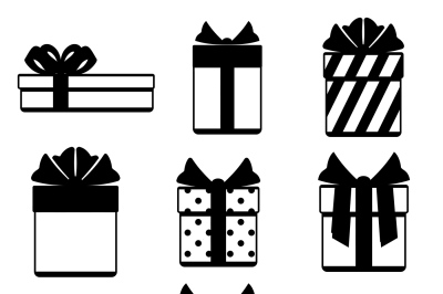 Gift boxes with ribbon bows icons set isolated over white