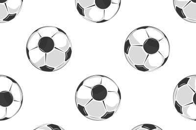 Soccer balls seamless pattern in black and white