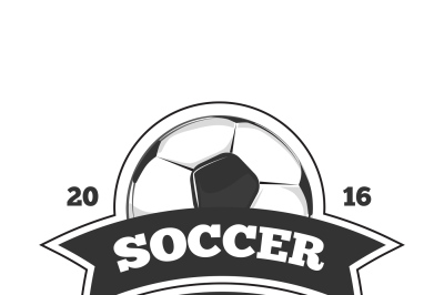 Vector soccer logo, badge template isolated in black white