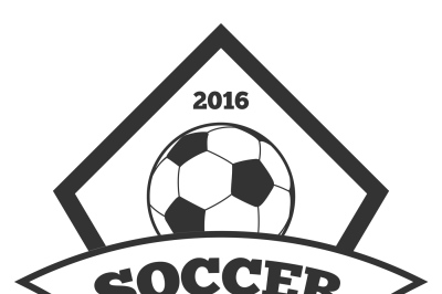 Vector soccer logo template, emblem in black isolated white