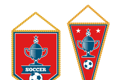 Set of soccer pennants isolated white