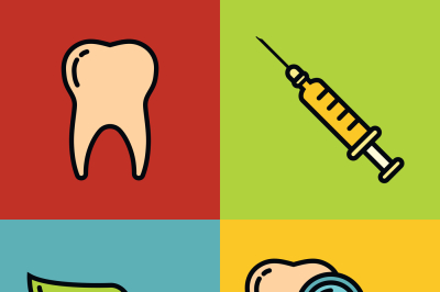 Dentistry medical cartoon icons on color background