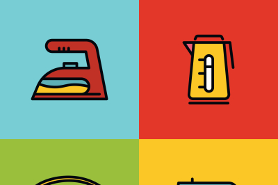 Household appliances color icons on  background