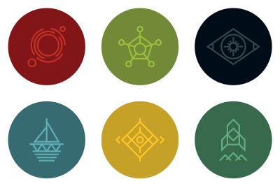 Minimal geometric vintage labels on color background