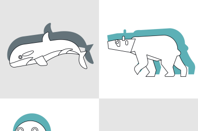 Polar animals in line style with color shadow