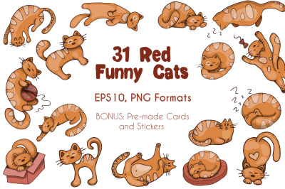 Funny Red Cats - Vector Set