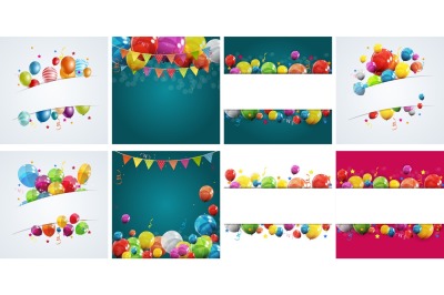 8 Color Glossy Happy Birthday Balloons Banner Background Vector