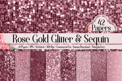 42 Rose Gold Sequin and Glitter Papers