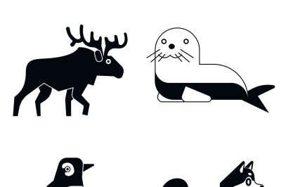 Polar animals in simple style on white shadow