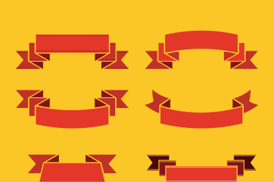 Red ribbons for inscription and lettering on yellow background