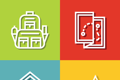 Road tourist icons in line style on color background