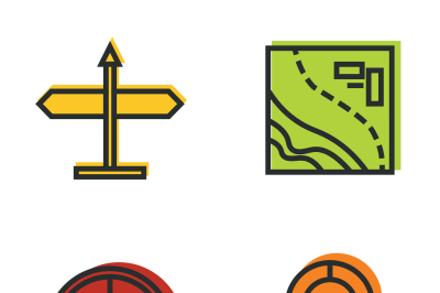Road tourist line icons with color background