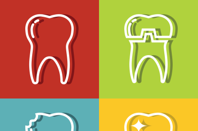 Tooth white line icons on color background