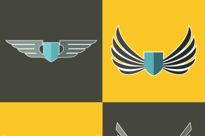 Wings logo for company on yellow and brown background