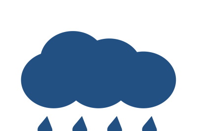 Blue vector cloud with falling rain isolated over white