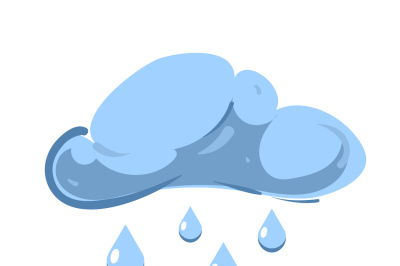 Blue vector cloud with falling rain isolated over white