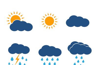 Vector weather icons set. Sun&2C; clouds&2C; rain&2C; lightning.