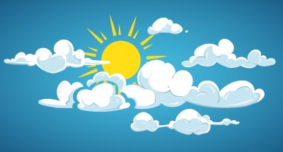 Blue sky&2C; sun and white clouds vector illustration