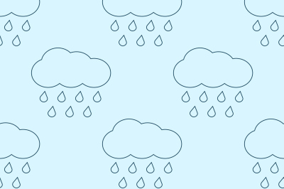 Outline vector rainy clouds seamless pattern