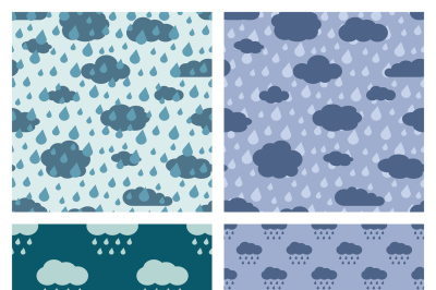 Rainy weather vector seamless patterns set