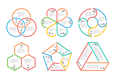 Color thick line circle, triangular, hexagonal, pentagonal infographic