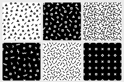 Monochrome geometric line seamless patterns endless vector texture