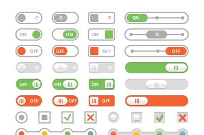 On and off toggle switches, elements of user interface vector set