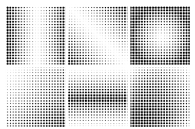 Halftone dots black and white backgrounds vector set