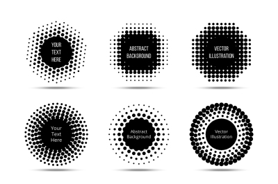 Halftone round design vector elements. Circle pop art banners set