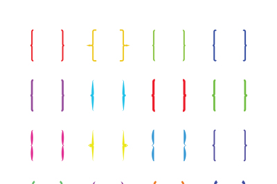 Multicolored curly brackets, braces vector icons