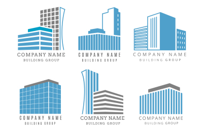 Real estate, construction business logo set with vector buildings icon