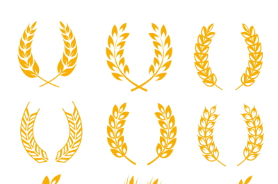 Rye wheat ears wreaths vector elements for bread and beer labels, logo