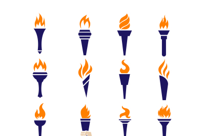 Fire torch victory championship flame flat vector icons