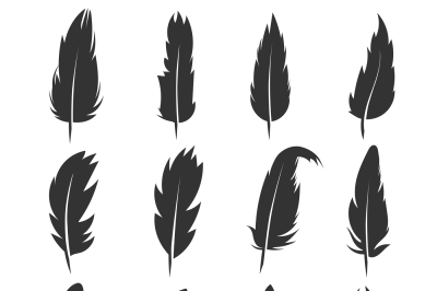 Feather&2C; antique pen black vector icons isolated on white background