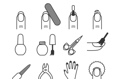 Nail care, manicure and cutter, spa vector icons