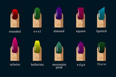 Different nail shapes and polish colors vector icons