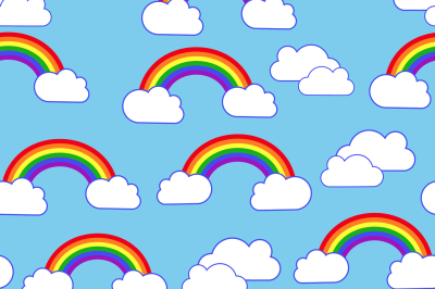 Sky clouds and rainbow seamless vector pattern