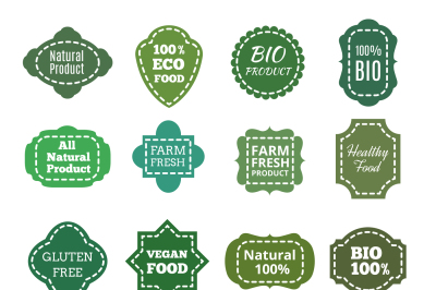Vintage natural organic bio product vector green tag&2C; labels&2C; emblems 