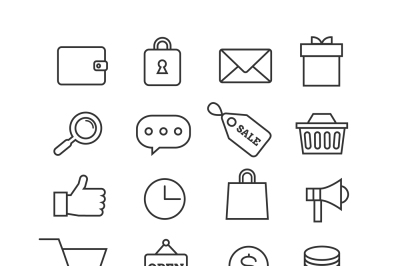 E-commerce shopping thin line vector icons set